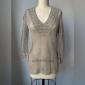 Tommy Bahama Tan Linen-Blend Crochet Tunic Coverup
